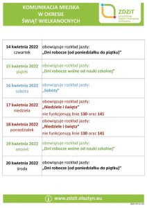 Zmiany w komunikacji miejskiej w okresie Wielkanocy