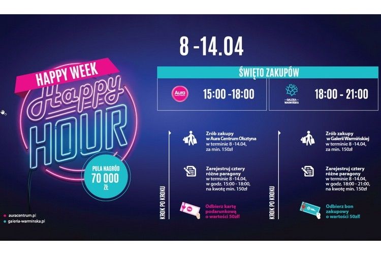 Happy Week, Happy Hour - tydzień udanych i tańszych zakupów w Galerii Warmińskiej i Aurze